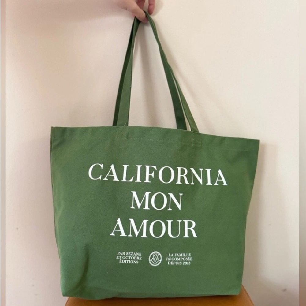 New Sézane x Octobre Editions Green Canvas Tote Bag‎ - "California Mon Amour"